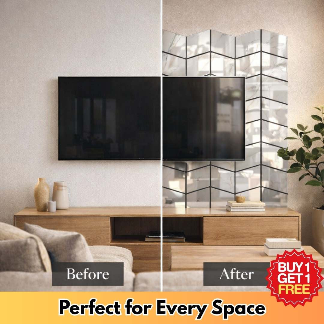 Premium Marble Chevron Mirror Peel & Stick Wall Tiles (Buy 1 Get 1 Free)