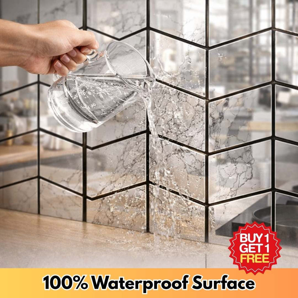 Premium Marble Chevron Mirror Peel & Stick Wall Tiles (Buy 1 Get 1 Free)