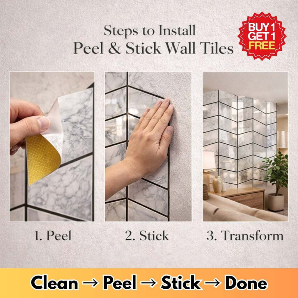 Premium Marble Chevron Mirror Peel & Stick Wall Tiles (Buy 1 Get 1 Free)