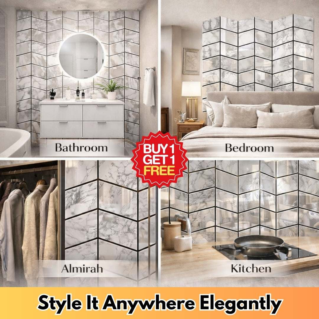 Premium Marble Chevron Mirror Peel & Stick Wall Tiles (Buy 1 Get 1 Free)